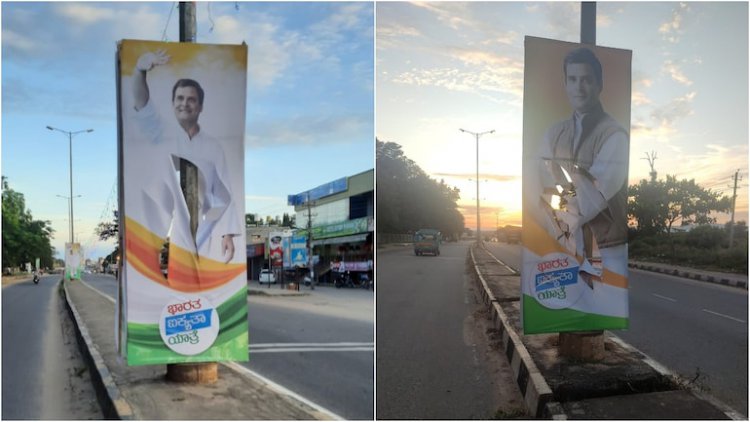 कर्नाटक में प्रवेश से एक दिन पहले कांग्रेस की ‘भारत जोड़ो यात्रा’ के पोस्टर फाड़े गये
